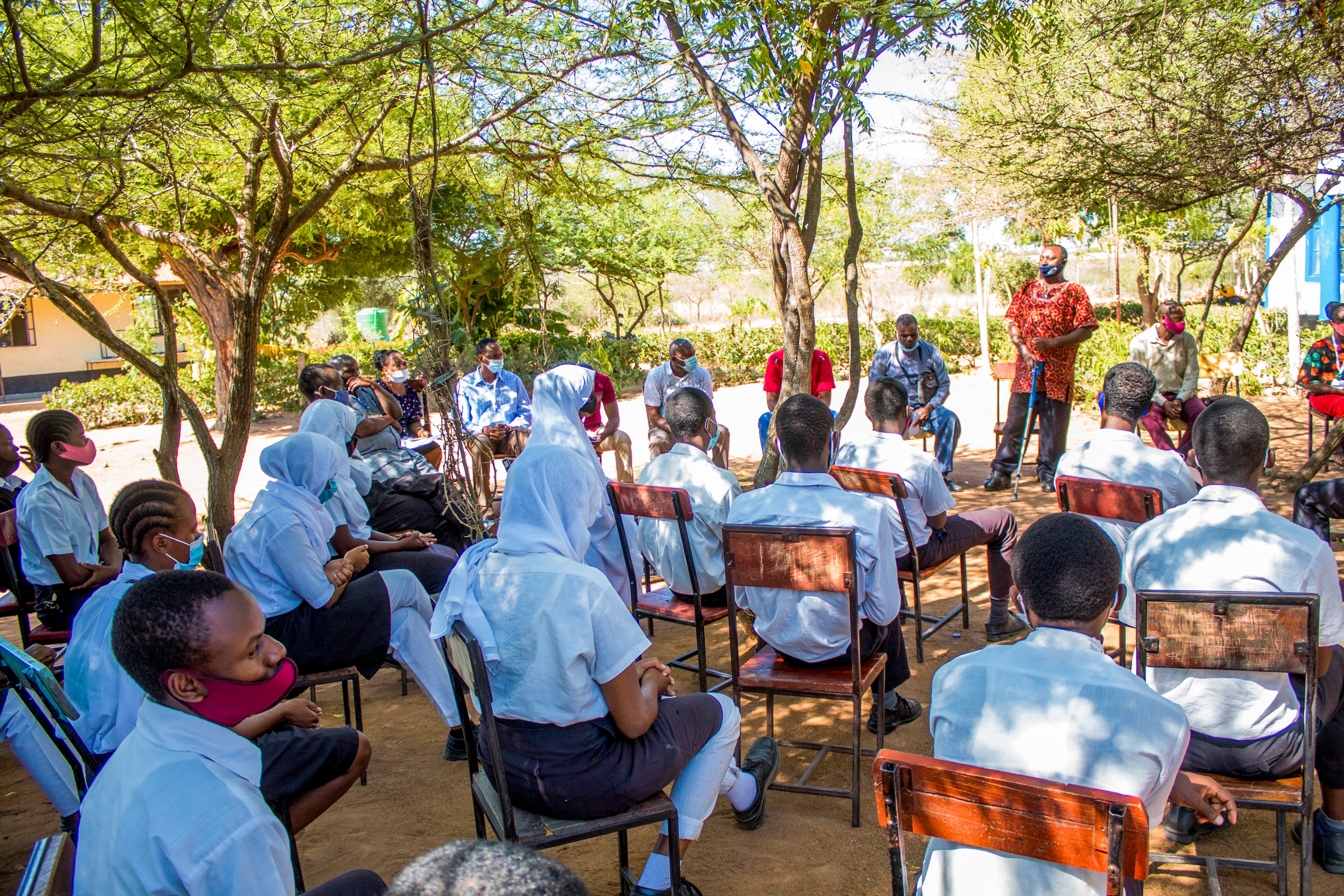 Kyangangu talking to form four students of Mbele Secondary  during their prayer day ceremony